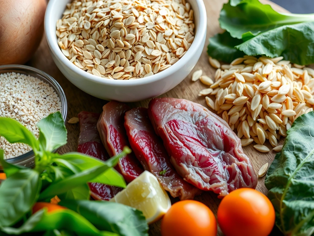 Cereales integrales, carne magra y verduras de hoja verde, alimentos ricos en vitaminas B